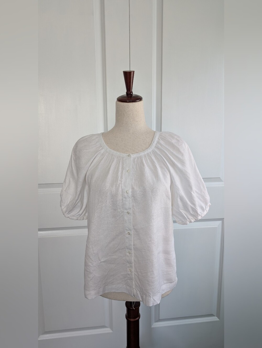 Sundance Graceful Days Short Sleeve Button Up Linen Top White Size MP